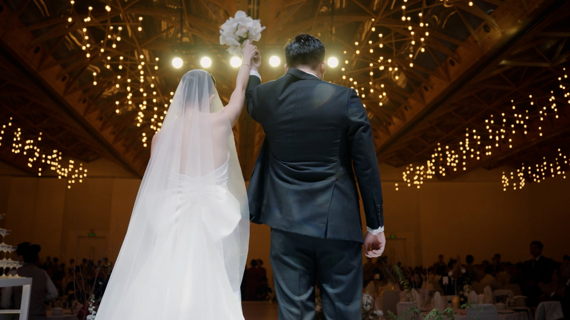 Wedding stage and guest seating arranged for balanced live sound at GEM Center